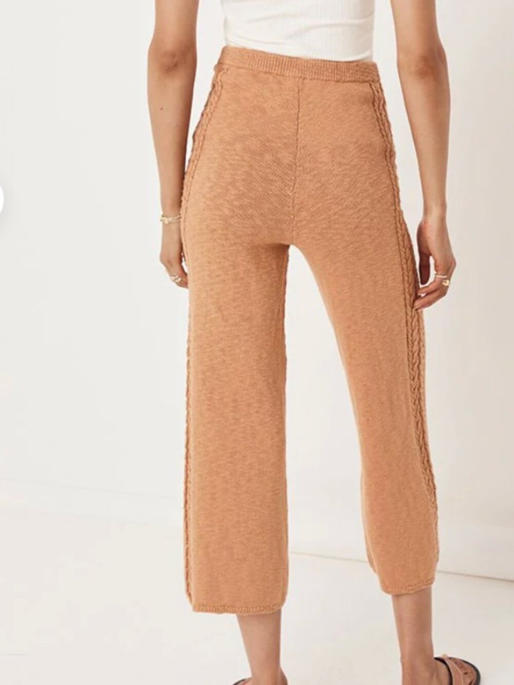 Spell & The Gypsy Yellowstone Knit Pants Caramel Medium Cable Knit Cotton EUC - Picture 3 of 12